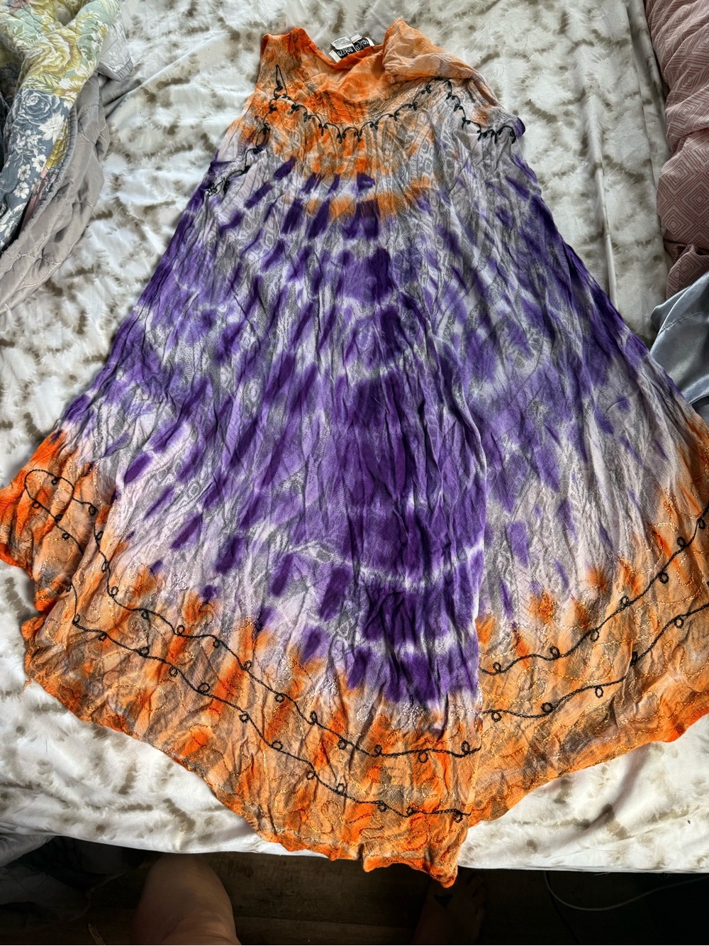 Boho Tie-Dye Midi Dress in Purple and Orange